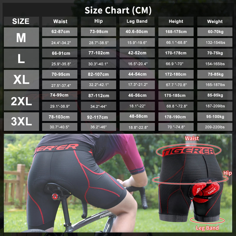 Shorts Masculinos de Ciclismo 5D Acolchoado Esportes Equitação Bicicleta Bicicleta X-TIGER