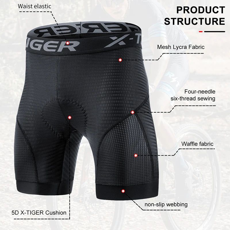 Shorts Masculinos de Ciclismo 5D Acolchoado Esportes Equitação Bicicleta Bicicleta X-TIGER